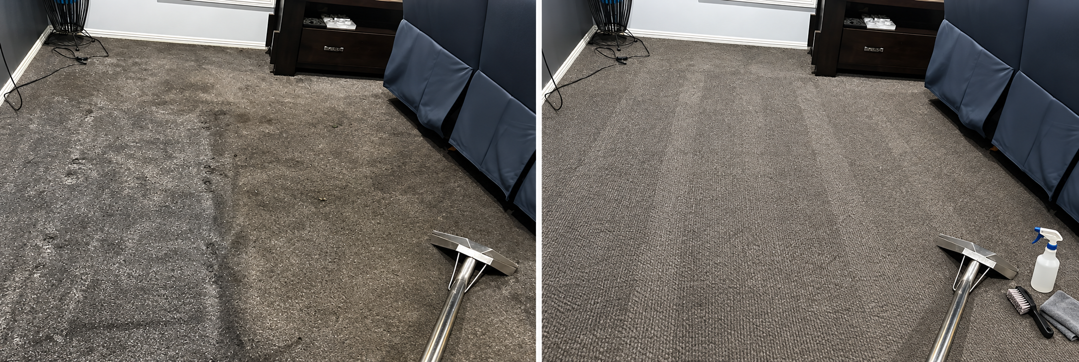 Before and after carpet cleaning transformation in a Brisbane home